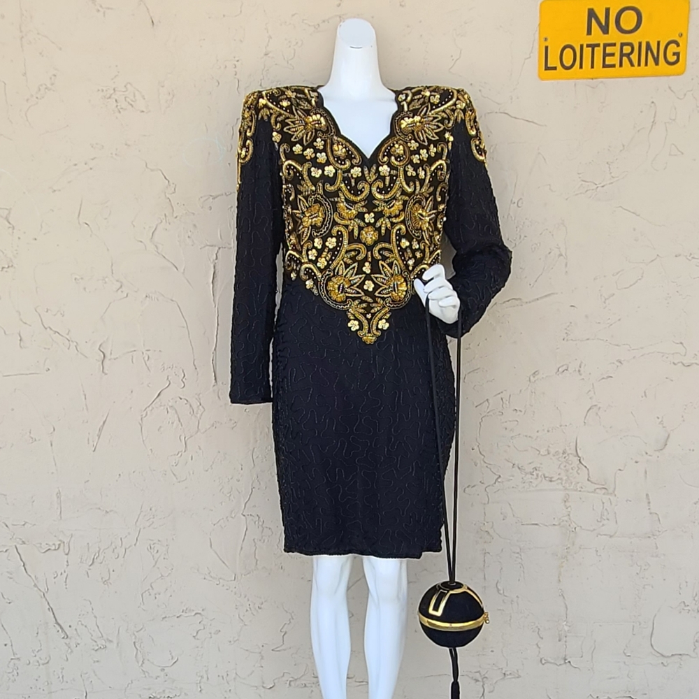 Vintage Laurence Kazar Black & Gold Dress
